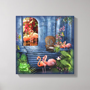 Tropischer Vintage-Blau-Marble-Palast Leinwanddruck