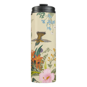 Tropischer Vintage-Blumen-Teppich Thermosbecher