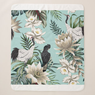 Tropischer Vintage-Kranichvogel, Papagei, Lotusb Sherpadecke