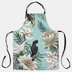 Tropischer Vintage-Kranichvogel, Papagei, Lotusblu Schürze