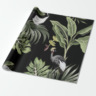 Tropischer Vintage-Nachtkranichvogel, Palmen, Bana Geschenkpapier