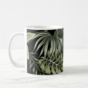 Tropischer Vintage-Nachtkranichvogel, Palmen, Bana Kaffeetasse
