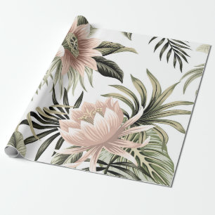 Tropischer vintage rosa Lotus, Palmwedel, Banane Geschenkpapier