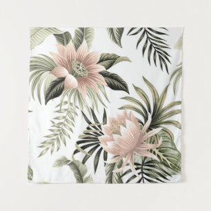 Tropischer vintage rosa Lotus, Palmwedel, Banane Wandteppich