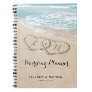 Tropischer Vintage-Strand-Herz-Ufer-Hochzeitsplane Notizblock