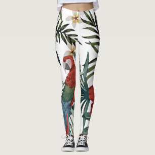 Tropischer Vintager Papagei-Hibiskus Leggings