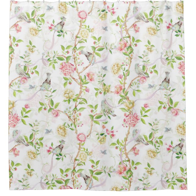 Tropischer Vintager Rokoko Garden Chinoiserie Duschvorhang (Vorderseite)