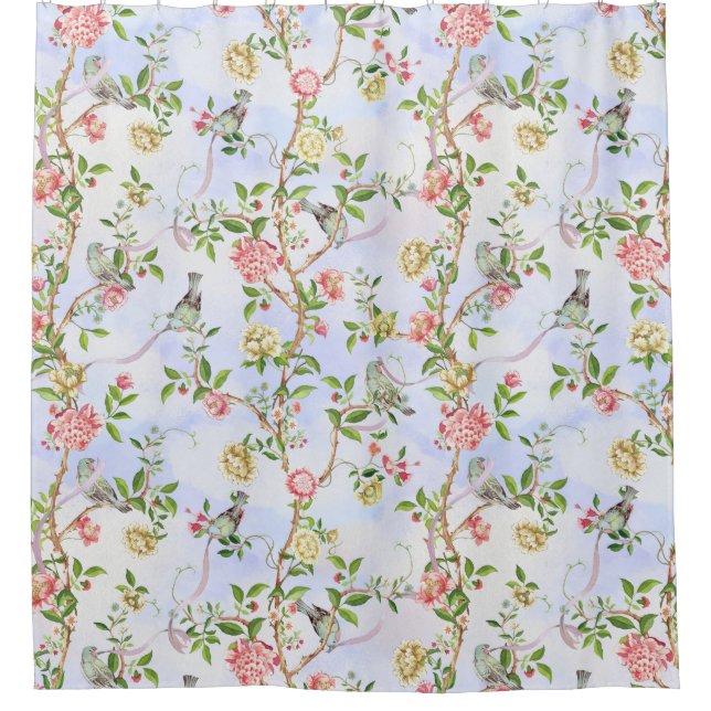 Tropischer Vintager Rokoko Garden Chinoiserie Duschvorhang (Vorderseite)
