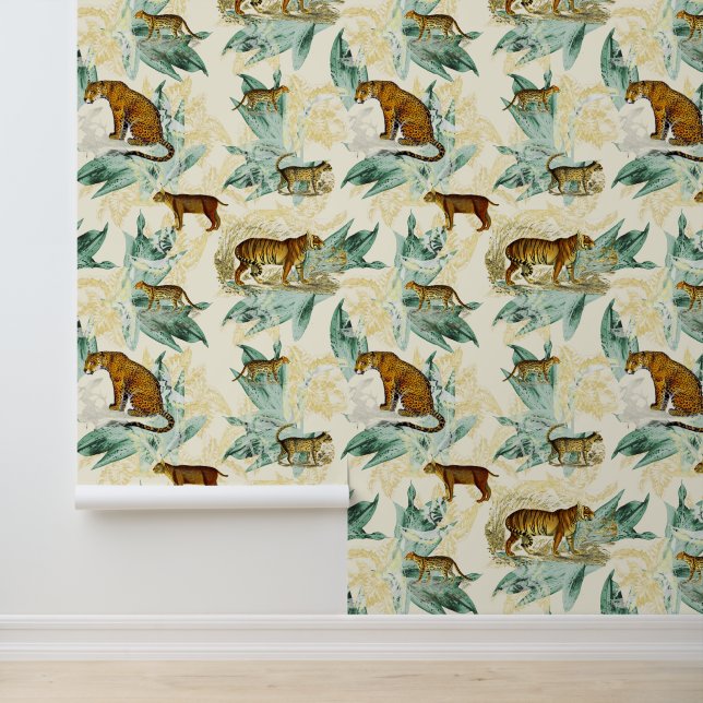 Tropischer Vintager Tiger Leopard im Dschungel Tapete (Anwendung)