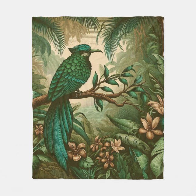 Tropischer Vogel im Grünen Dschungel 2 Fleecedecke (Vorderseite)