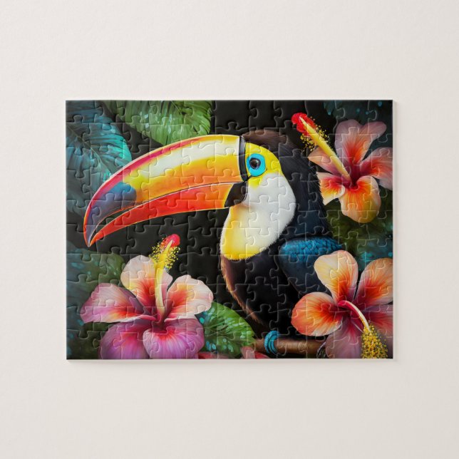 Tropischer Vogel mit Hibiskus-Blume Puzzle (Horizontal)