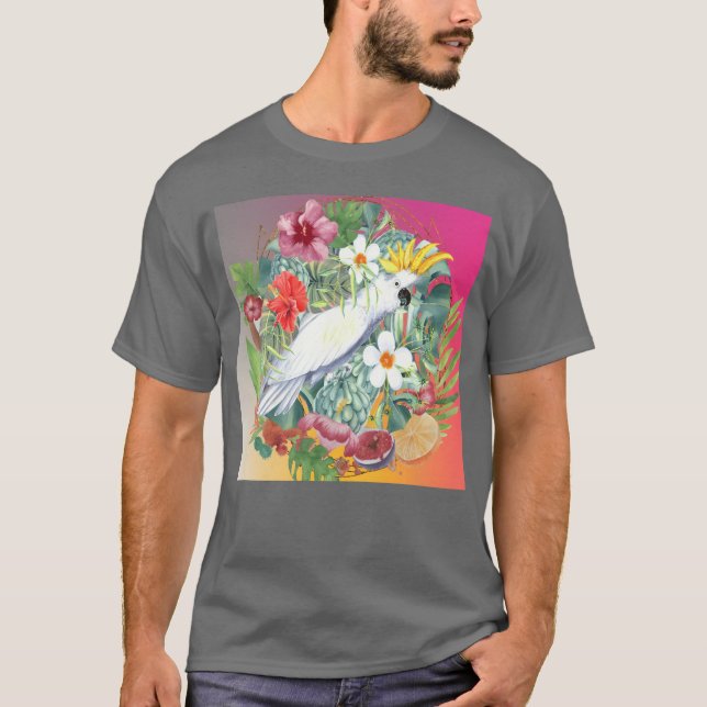 Tropischer Vogelretro T-Shirt (Vorderseite)