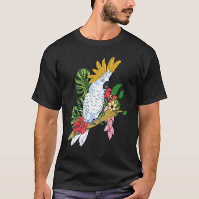Tropischer Vogelsittich Exotische Blume Cocktail T-Shirt (Vorderseite)