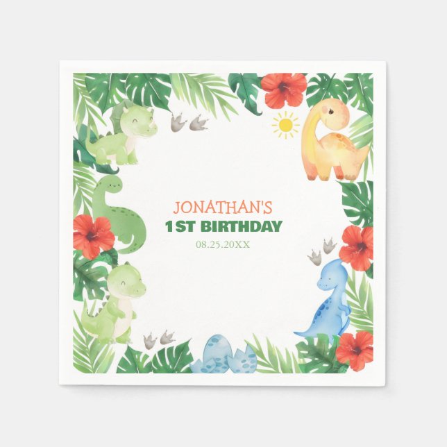 Tropischer Wald Dinosaurier Kinder Geburtstag Serviette (Vorderseite)