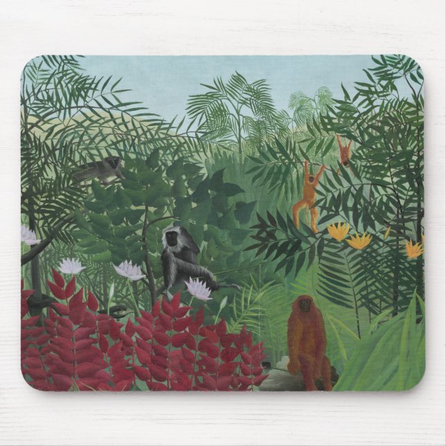 Tropischer Wald mit Affen und Schlange (Rousseau) Mousepad (Vorne)