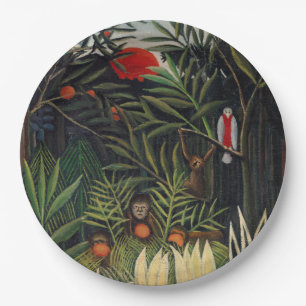 Tropischer Wald mit Affen von Henri Rousseau Pappteller