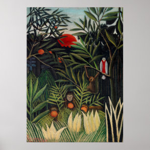 Tropischer Wald mit Affen von Henri Rousseau. Poster
