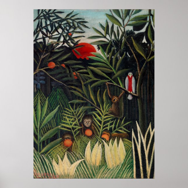 Tropischer Wald mit Affen von Henri Rousseau. Poster (Vorne)