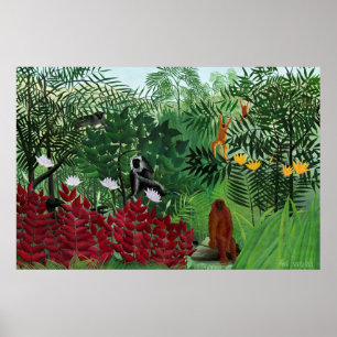 Tropischer Wald mit Affen von Henri Rousseau. Poster