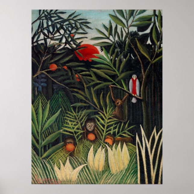 Tropischer Wald mit Affen von Henri Rousseau. Poster (Vorne)