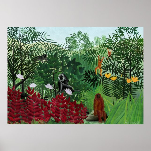 Tropischer Wald mit Affen von Henri Rousseau. Poster (Vorne)