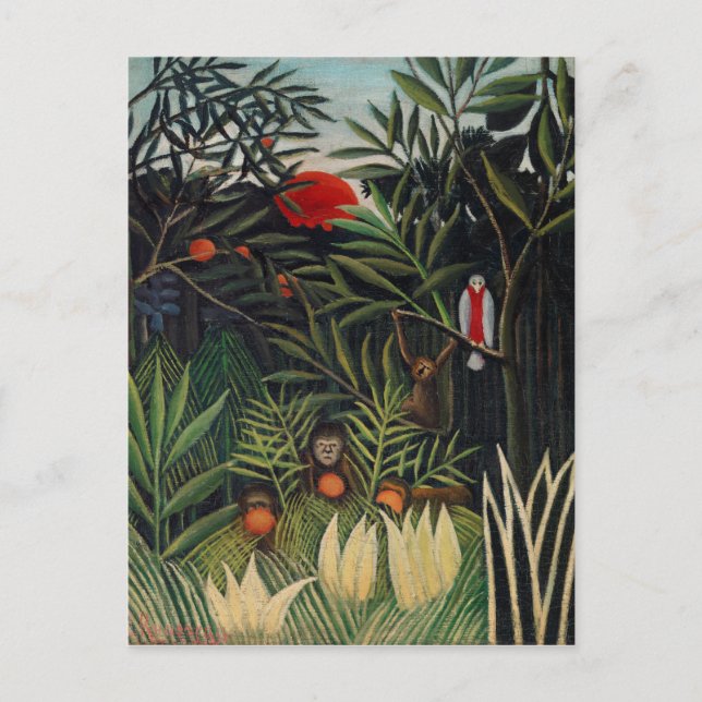 Tropischer Wald mit Affen von Henri Rousseau Postkarte (Vorderseite)