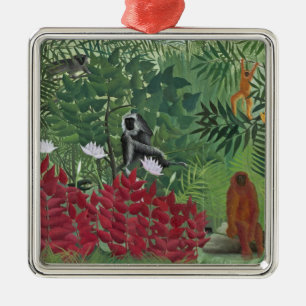 Tropischer Wald mit Monkeys, 1910 (Öl auf Silbernes Ornament
