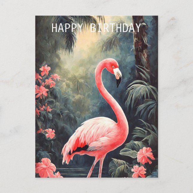 Tropischer Wald Pink Flamingo Vintag Postkarte (Vorderseite)