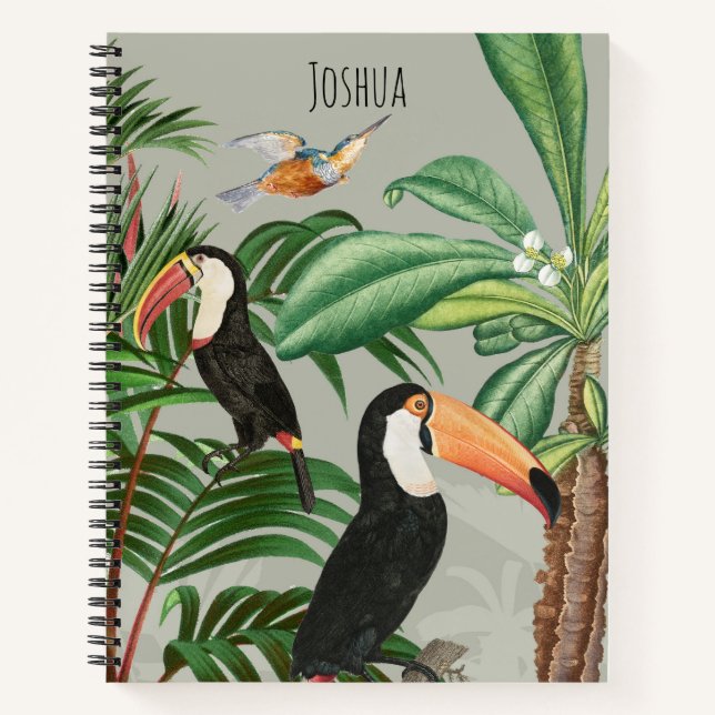 Tropischer Wald & Toucan Birds Notizbuch (Vorderseite)