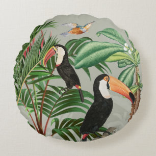 Tropischer Wald & Toucan Birds Rundes Kissen