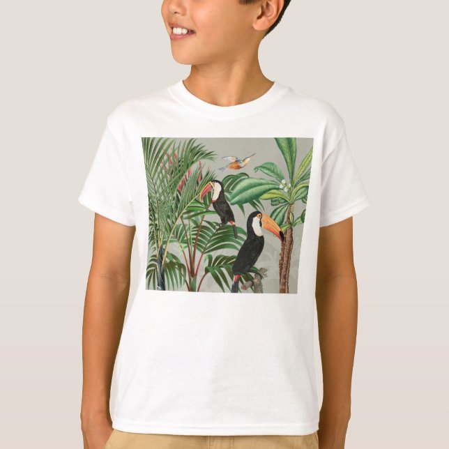 Tropischer Wald & Toucan Birds T-Shirt (Vorderseite)