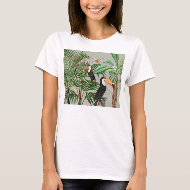 Tropischer Wald & Toucan Birds T-Shirt (Vorderseite)