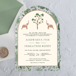 Tropischer Waldelefant Bogen Indische Hochzeit Acryleinladungen