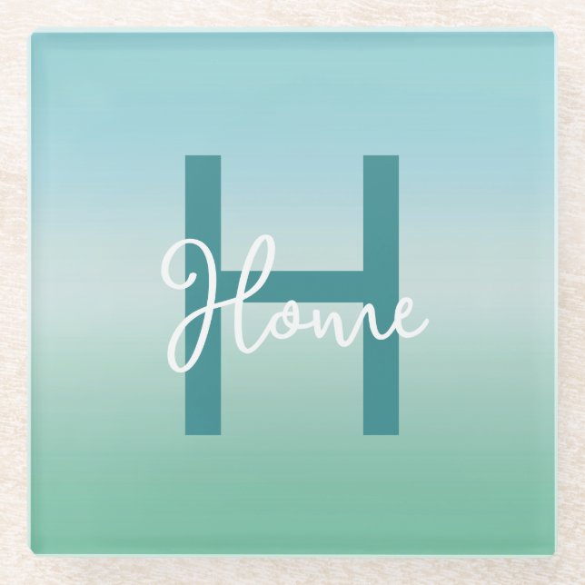 Tropischer Wasser Gradient Monogramm Name  Glasuntersetzer (Vorderseite)
