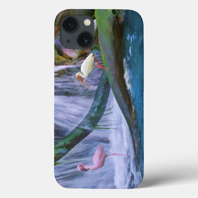 Tropischer Wasserfall, Flamingo und Ibis Case-Mate iPhone Hülle (Rückseite)