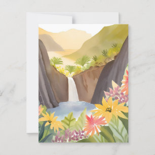 Tropischer Wasserfall   Florale Wasserfarbenlandsc Postkarte