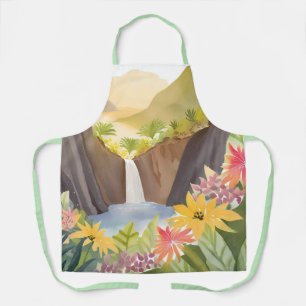 Tropischer Wasserfall   Florale Wasserfarbenlandsc Schürze
