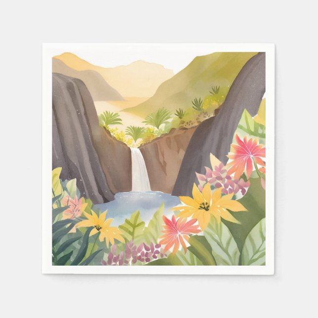 Tropischer Wasserfall | Florale Wasserfarbenlandsc Serviette (Vorderseite)
