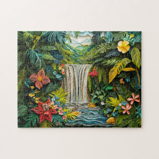 Tropischer Wasserfall im lebendigen Quilling-Stil Puzzle