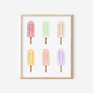 Tropischer Wasserfarben-Eis-am-Stiel-Collage-Kunst Poster