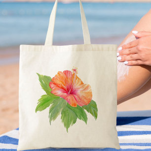 Tropischer Wasserfarben-Orangen-Hibiskus  Tragetasche