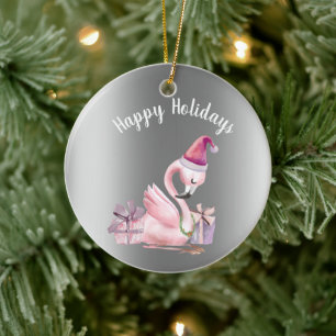 Tropischer Weihnachts-Flamingo Frohe Feiertage Keramik Ornament