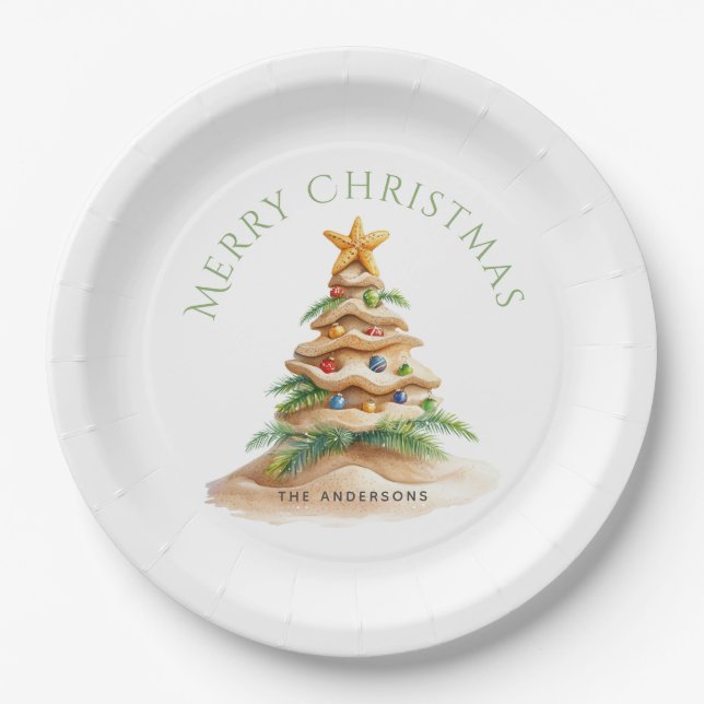 Tropischer Weihnachtsbaum Pappteller (Vorderseite)