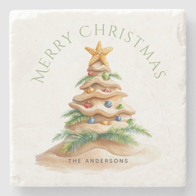 Tropischer Weihnachtsbaum Personalisiert Steinuntersetzer (Vorderseite)