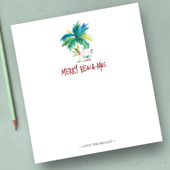 Tropischer Weihnachtsnotteppich Palme Notizblock (Beach Christmas notepads features palm tree and Santa watercolor art by Victoria Grigaliunas)