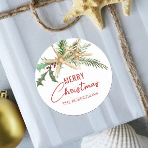 Tropischer Weihnachtsstrand Starfish Runder Aufkleber