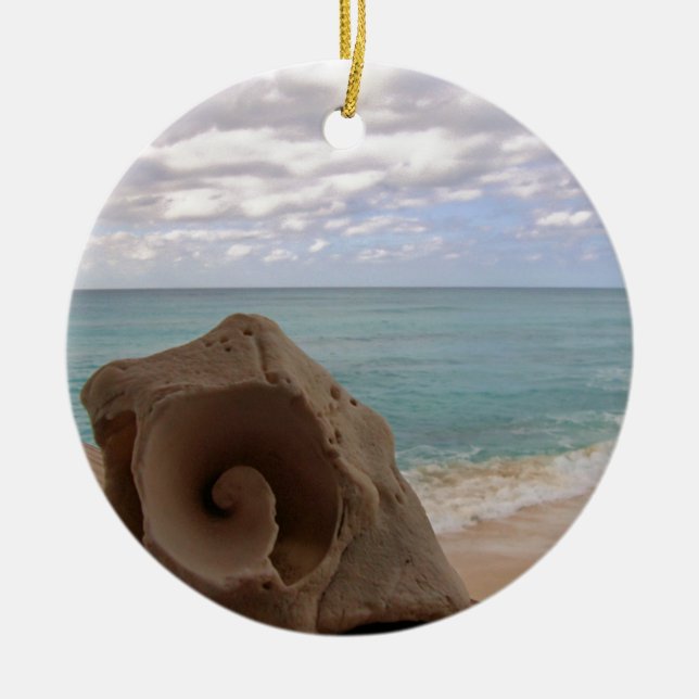 Tropischer WeihnachtsstrandSeashell Keramikornament (Vorne)