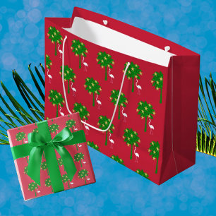 Tropischer Weihnachtsweißer Flamingo Palmenbaum Große Geschenktüte