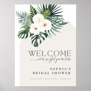 Tropischer weißer Blumenbogen - Willkommen zur Bra Poster
