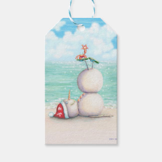 Tropischer Yoga-Schneemann am Strand Geschenkanhänger